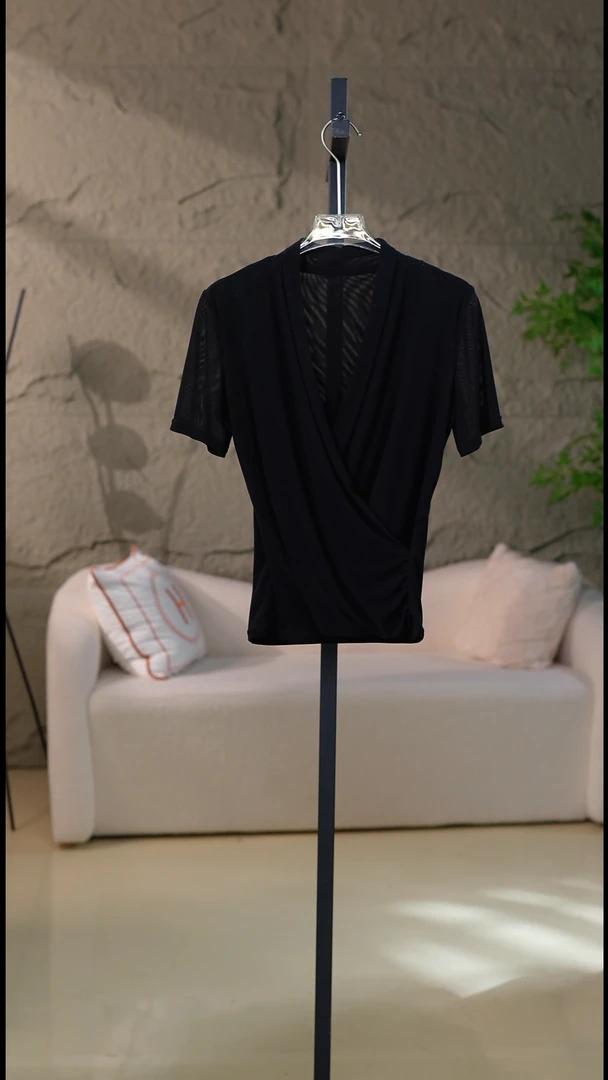 咖色实际库存短袖上衣深棕色调显气质交叉 V 领设计简约又独特198