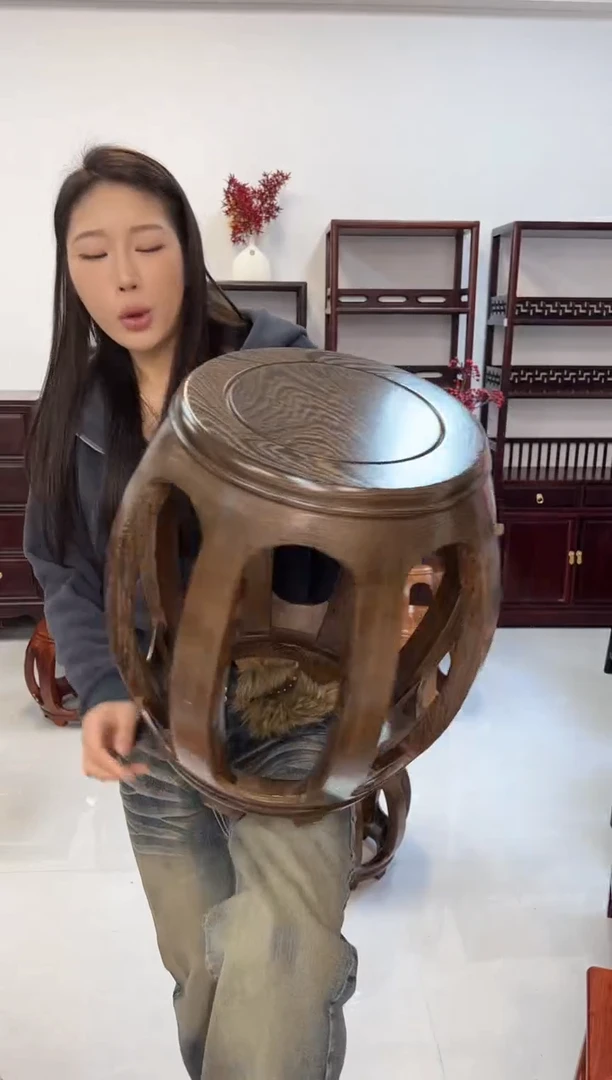 鸡翅木类家具国标红木鸡翅木大鼓凳假一赔四
