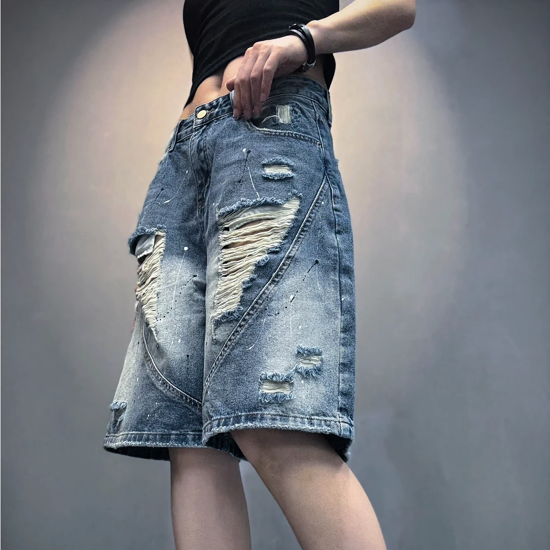 9805款牛仔破洞短裤美式复古炸街潮牌