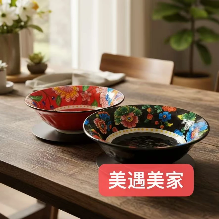 外贸12英寸奥克陶瓷大汤盆，釉下彩家用炖菜盆水果盆创意手捏纹