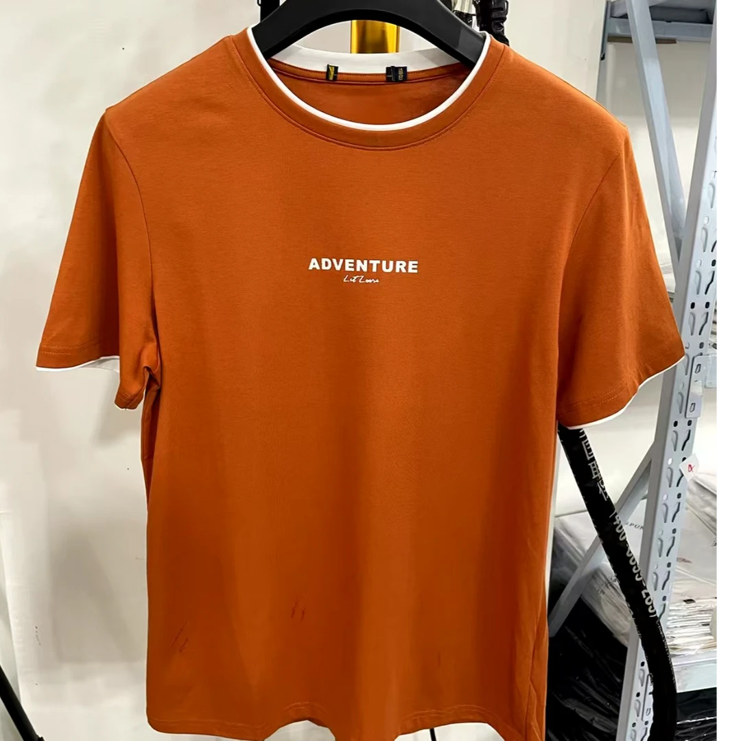 假两件设计男装夏季时尚字母印花圆领短袖T恤13