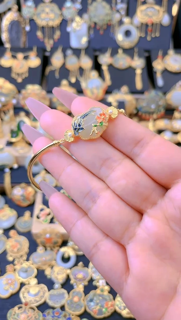 【闪购商品】和田玉手链银S925镀金镶嵌凤凰回头手链