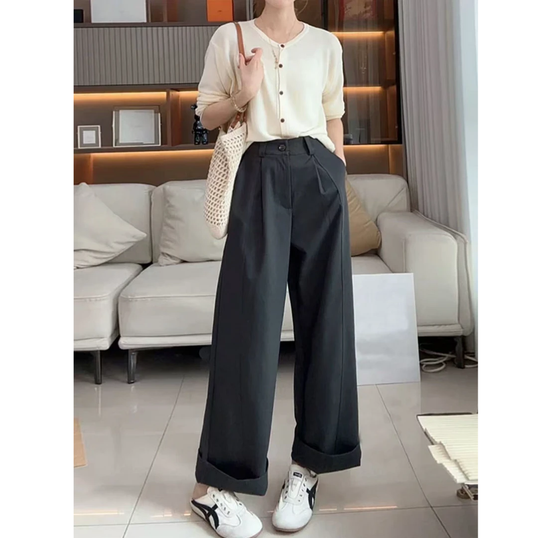 2025早秋季新款女装立体剪裁长裤阔腿裤直筒休闲裤子女