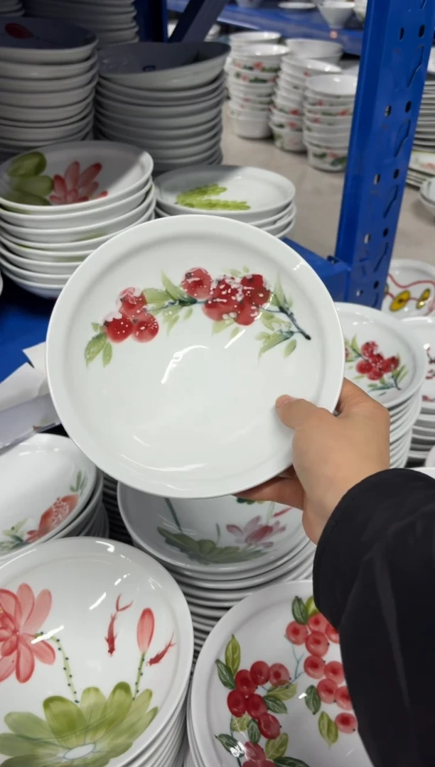 景德镇高温陶瓷食品级手绘釉中彩-大斗笠碗