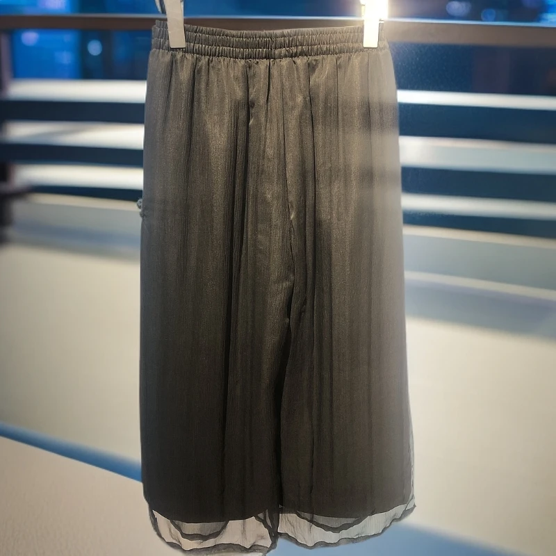 中国丝绸 百百桑蚕丝香云纱顺纡乔其阔腿百搭宽松九分裤 YSJ32061