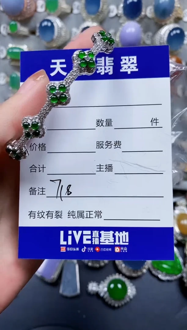 翡翠手镯银S925镶嵌718