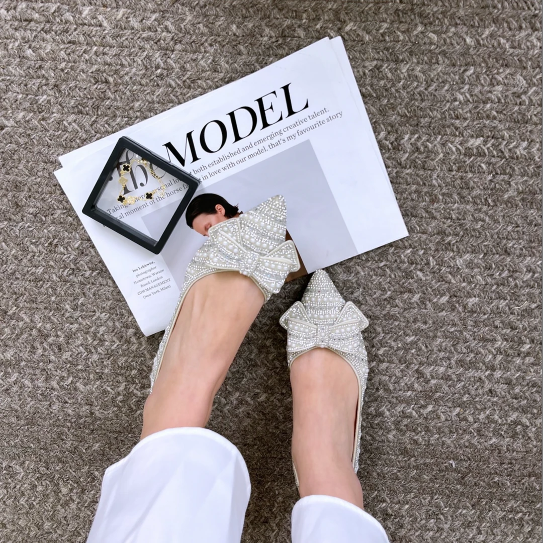 【花依梦蝶】星期六夏新款水钻蝴蝶结仙女单鞋千金气质轻奢鞋子百搭