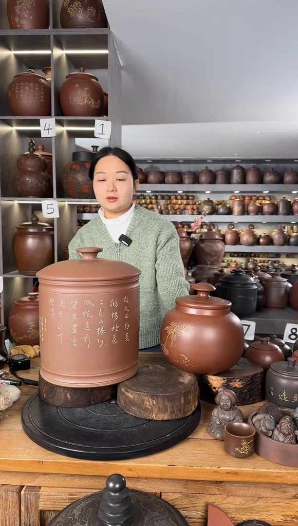 河*伟本陶手作坭兴陶3-4斤直筒罐加2斤灯笼罐手工痕迹