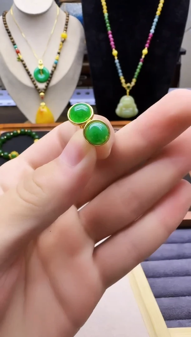 翡翠14K金镶嵌耳饰E144