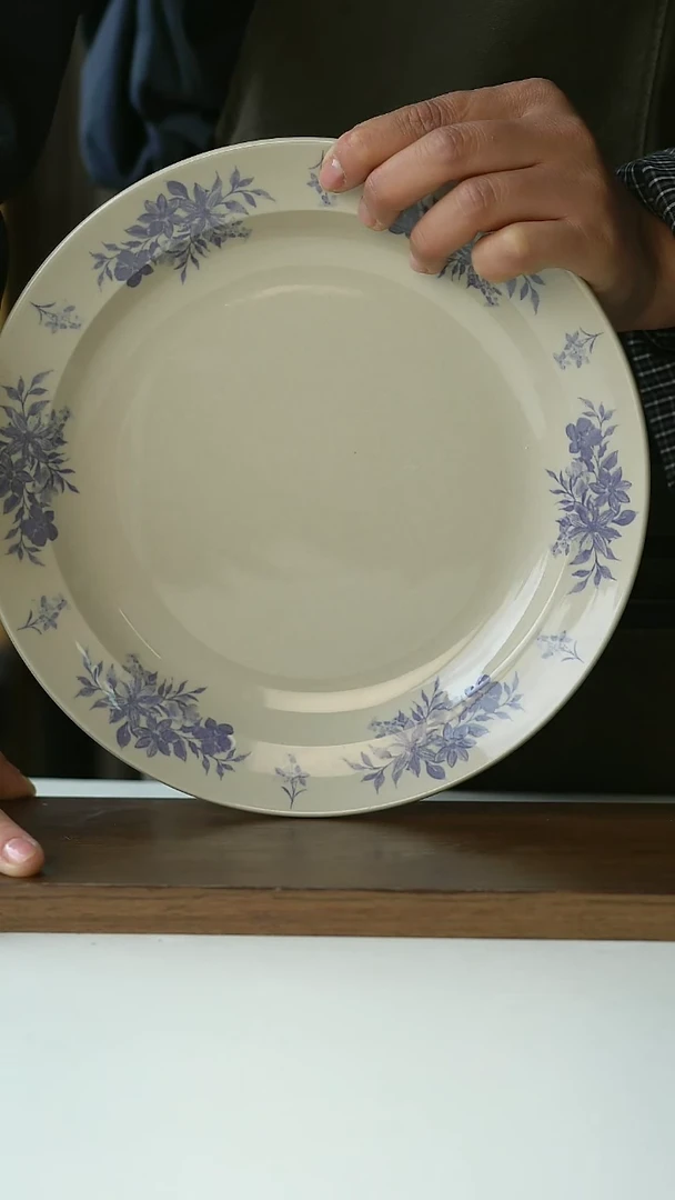 【闪购商品】陶瓷微瑕中古紫罗蓝深盘23cm@4-2@