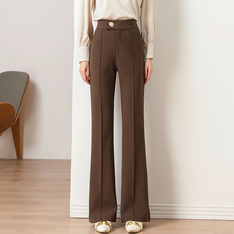 秋季窄版垂感微喇裤女高腰修身显瘦白色直筒休闲裤气质百搭长裤女