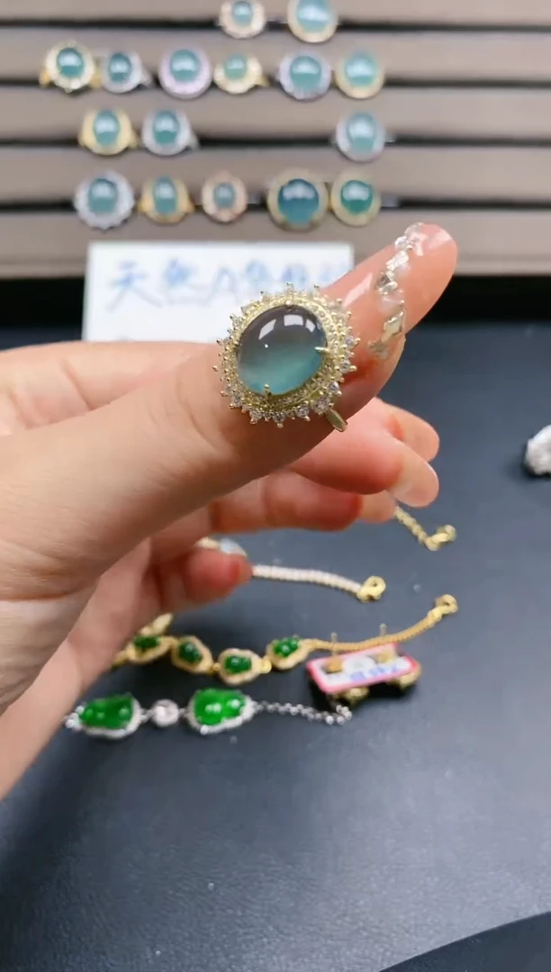 翡翠戒指银S925镶嵌24242