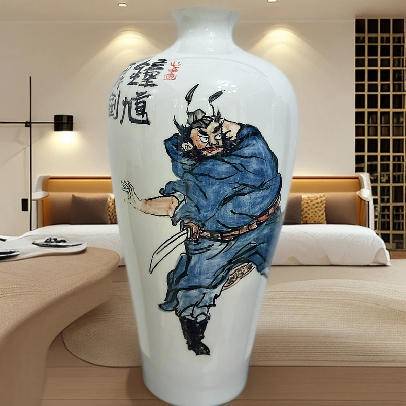 唐山骨质瓷，钟馗舞剑家居摆件忠诚和正义的化身手工手绘
