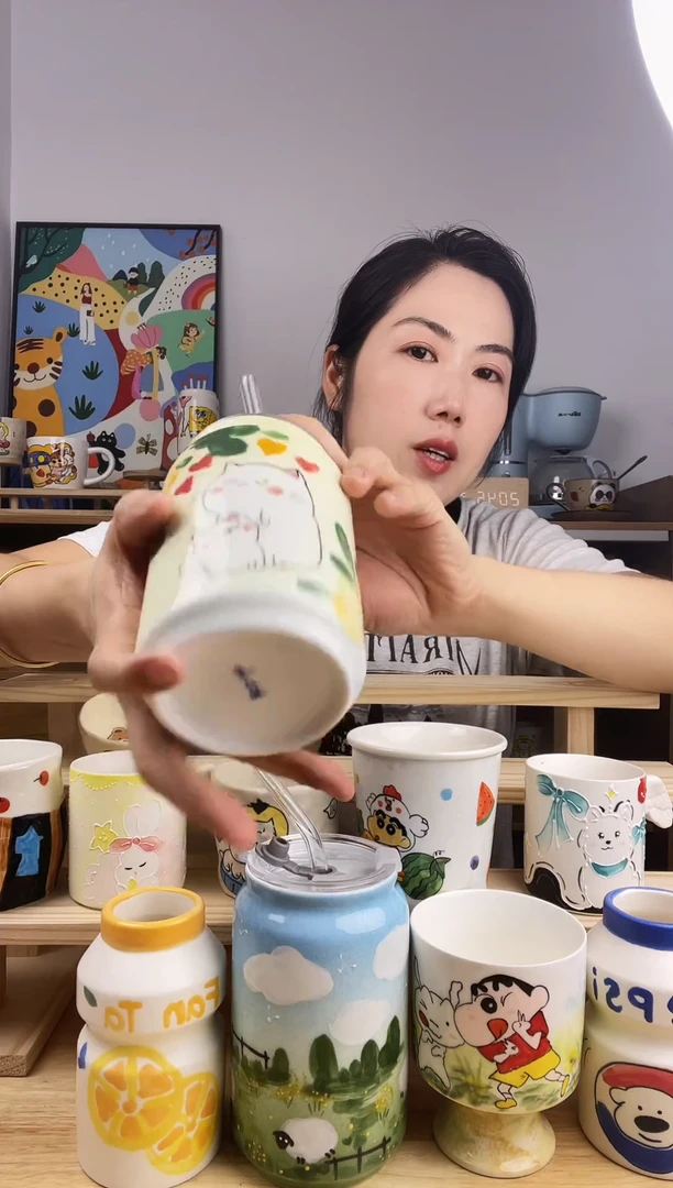 瓷片景德镇高温釉下彩陶瓷手绘卡通创意