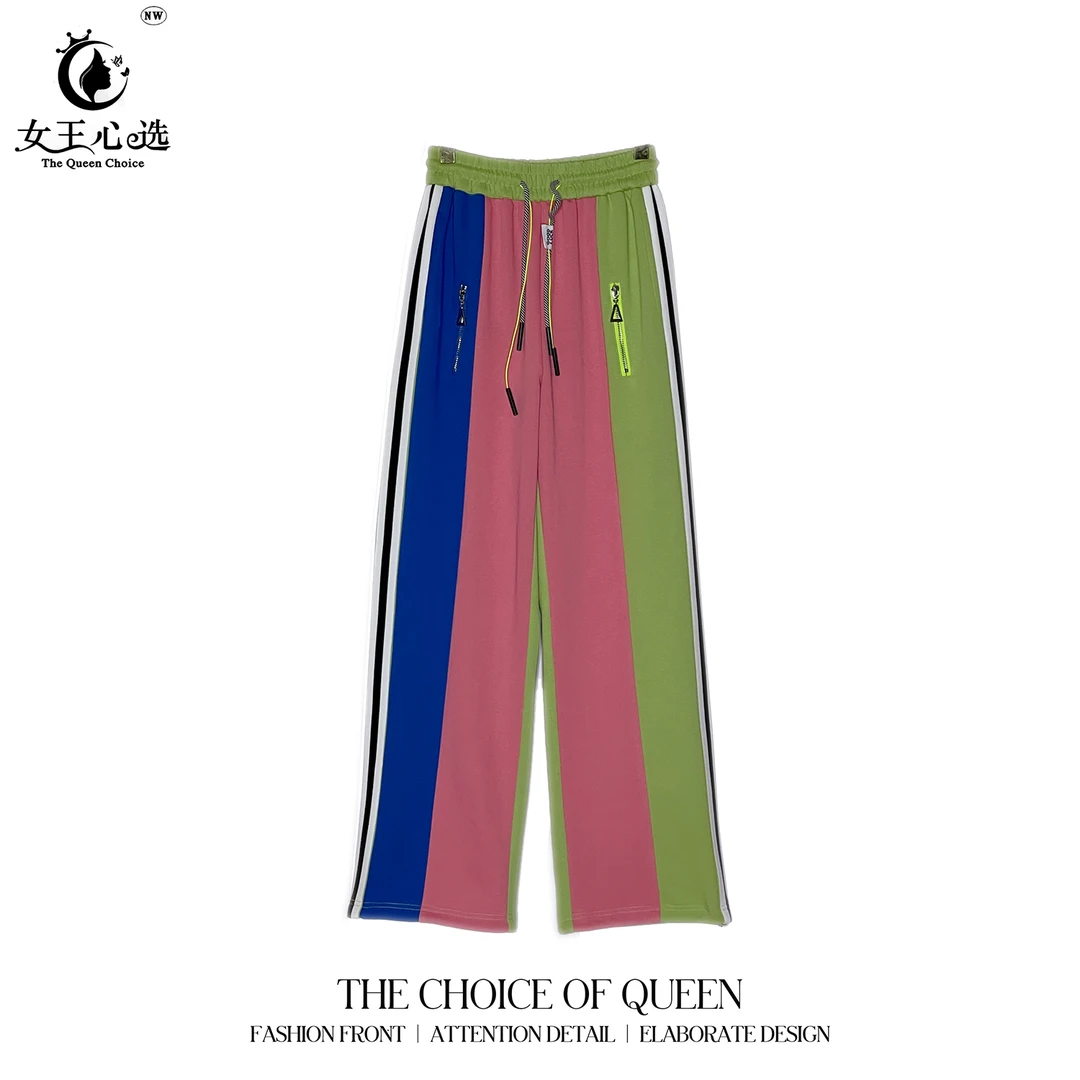 棉【衣圆圆】春季新款D9B961拉链左中右拼接阔腿休闲裤