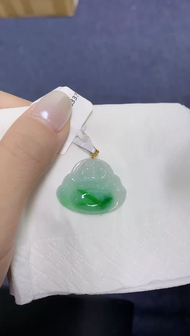 翡翠18K金镶嵌颈饰天然缅甸翡翠A货