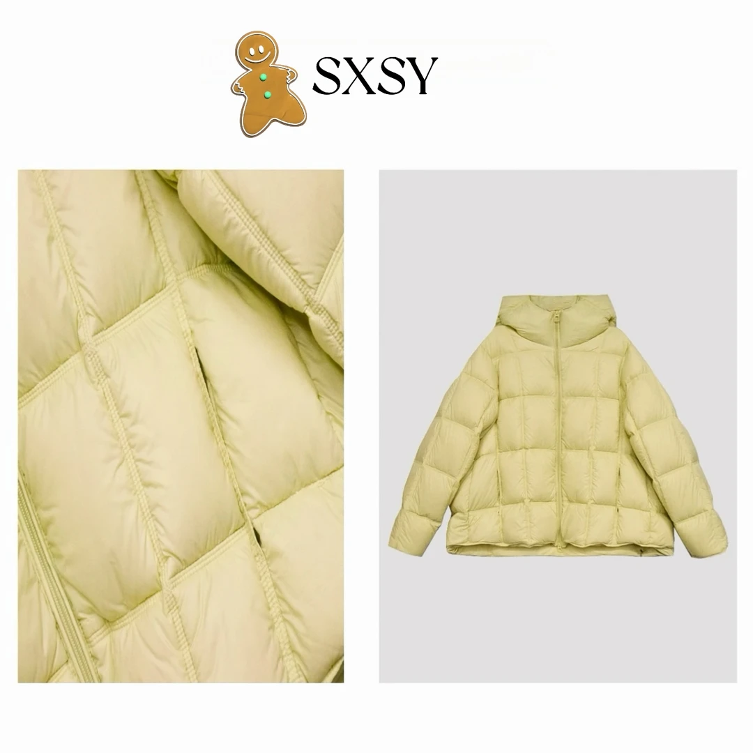 【xiao小杰】90白鹅绒韩版羽绒服女连帽云朵泡芙方块格子宽松短款