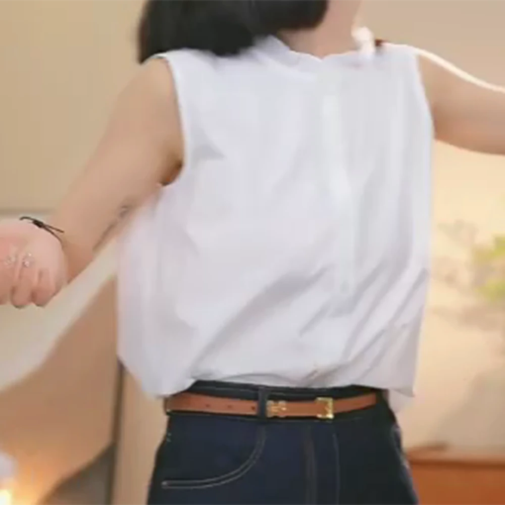 高级感白色雪纺衬衫女装夏季2025新款上衣无袖打底衫内搭女士衬衣