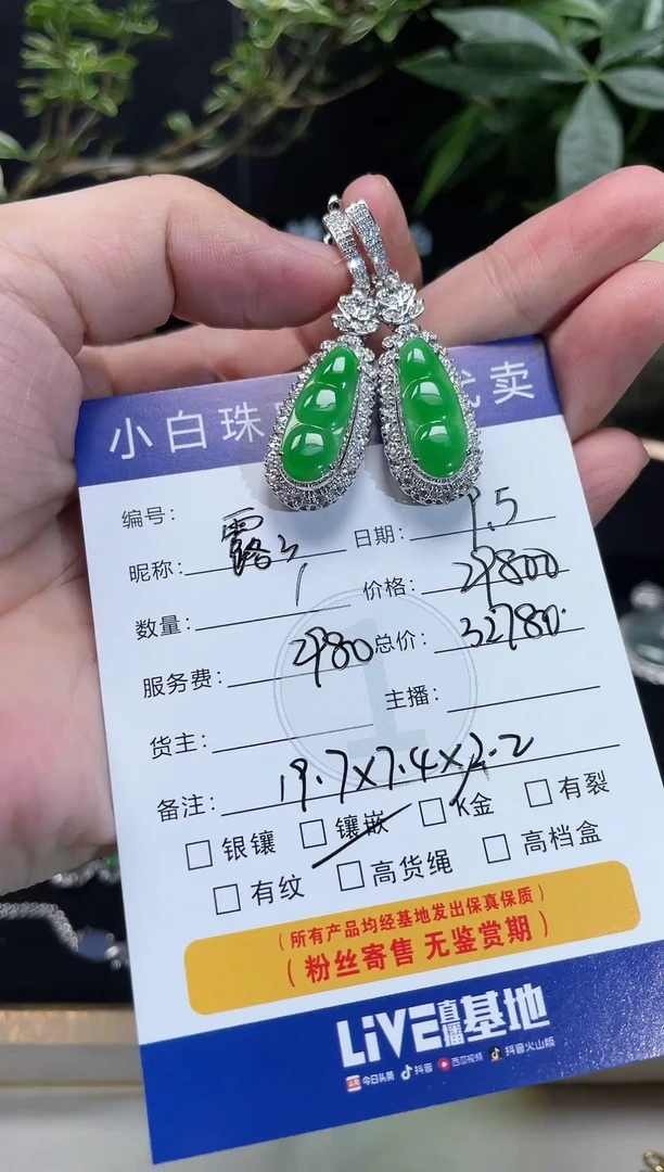吊坠(不含链)18K金镶嵌翡翠露*耳饰