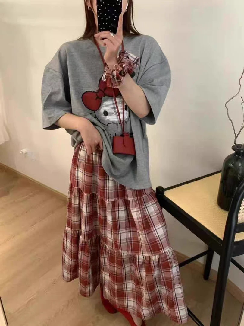 格子jk时尚套装短裙针织时尚慵懒风上衣半裙套装