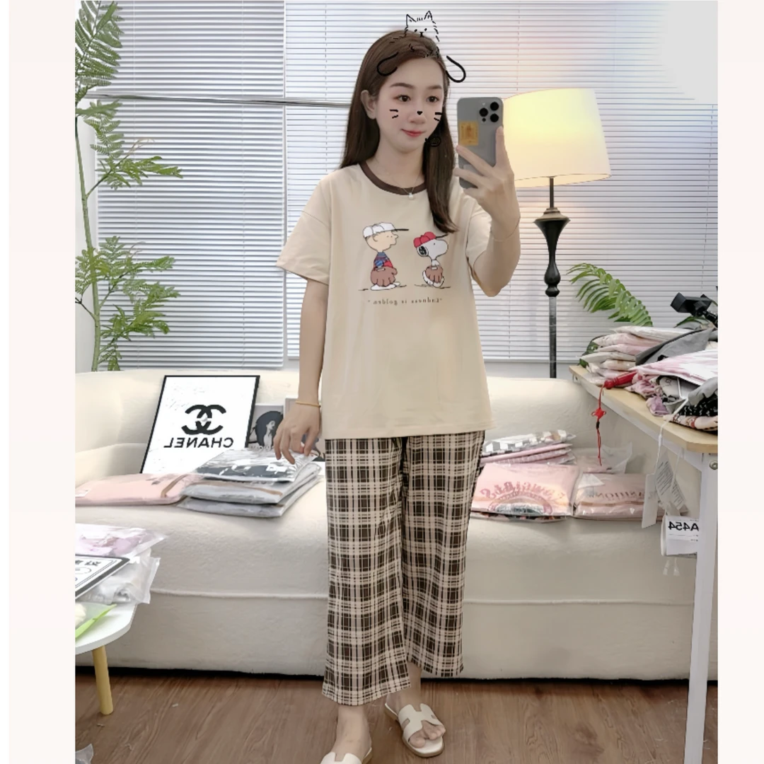 夏季冰爽棉女士短袖八分裤柔软家居服