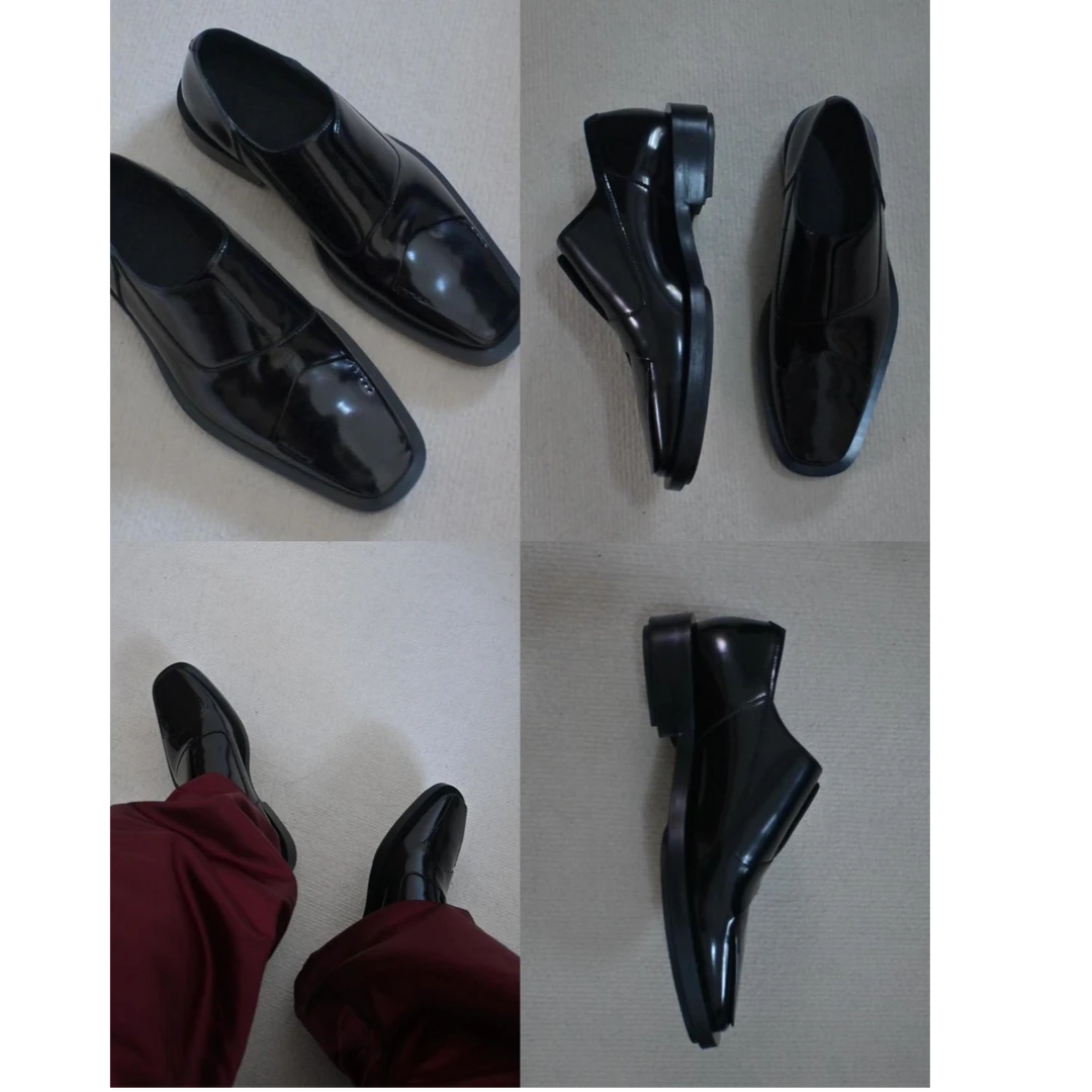 乐福鞋男一脚蹬休闲皮鞋男厚底增高套脚方头德比鞋男商务正装通勤