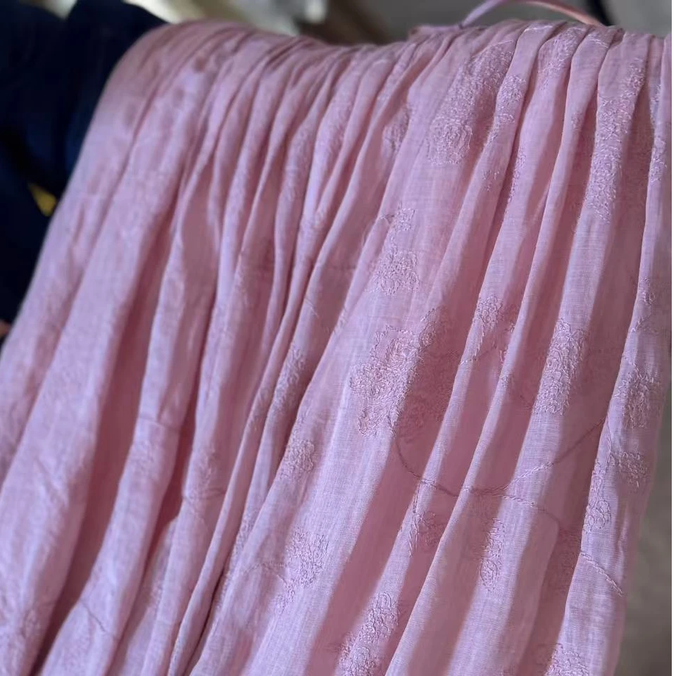 夏季重工刺绣纯苎麻时尚A字大摆半身裙