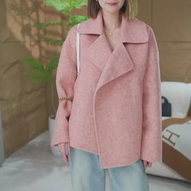 【刻遇】秋冬新款双面绵羊毛短外套气质轻奢宽松百搭夹克大衣8092