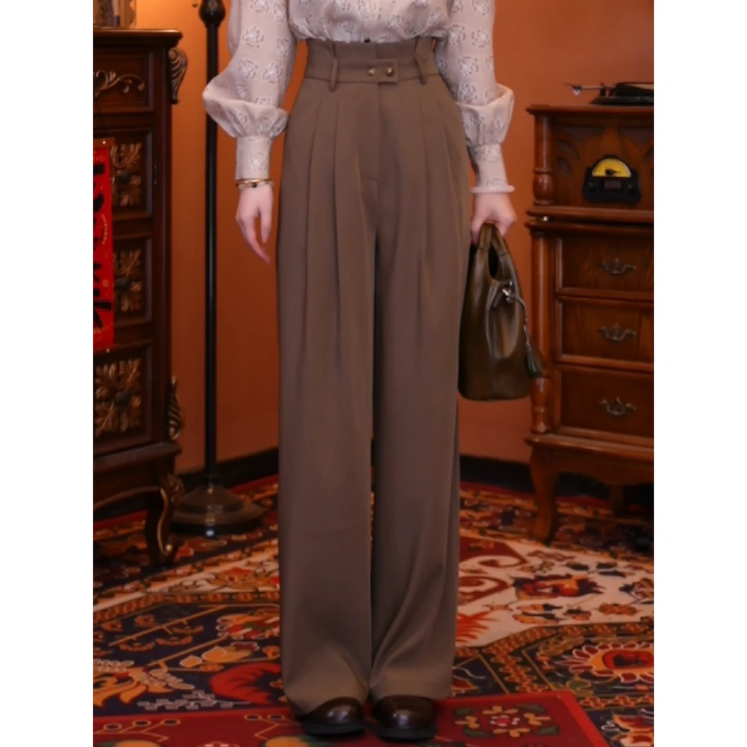 蒋肉肉【港风专辑】港风气质复古百搭显瘦高腰女装新款长裤01431