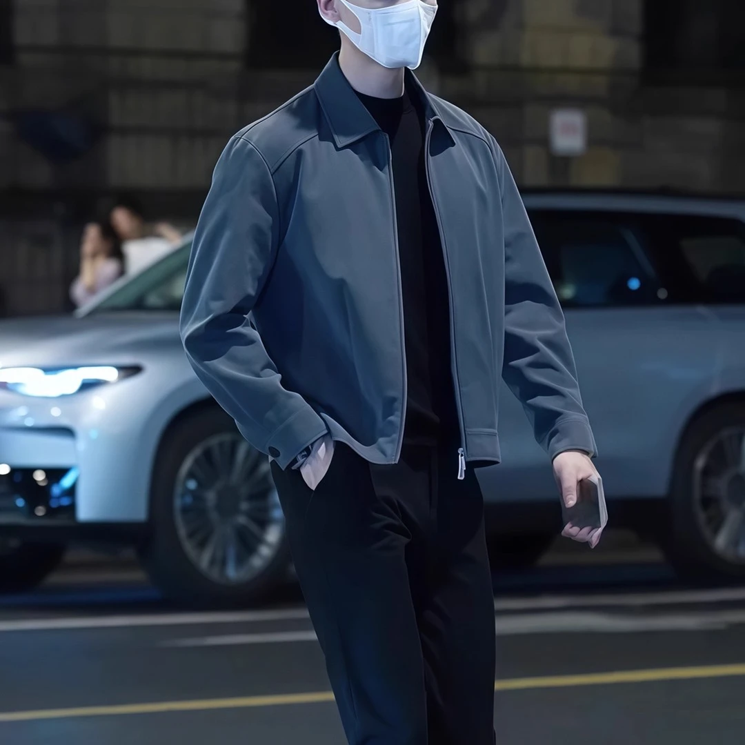 莱蒙璀高级感行政领导夹克男士秋季成熟稳重茄克衫深灰翻领外套