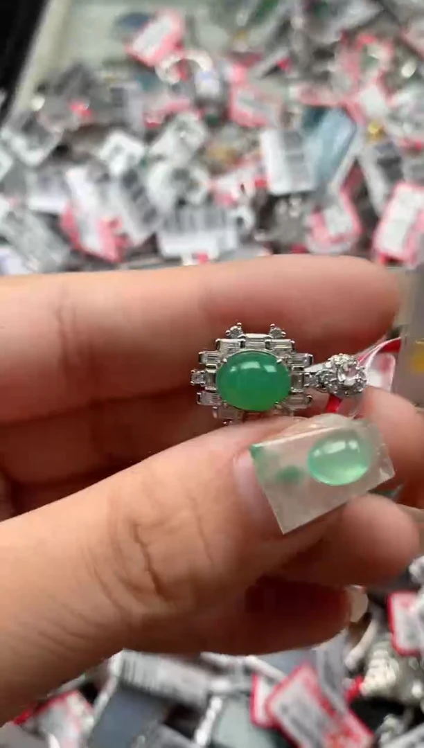 银S925镶嵌戒指翡翠天然A货缅甸翡翠