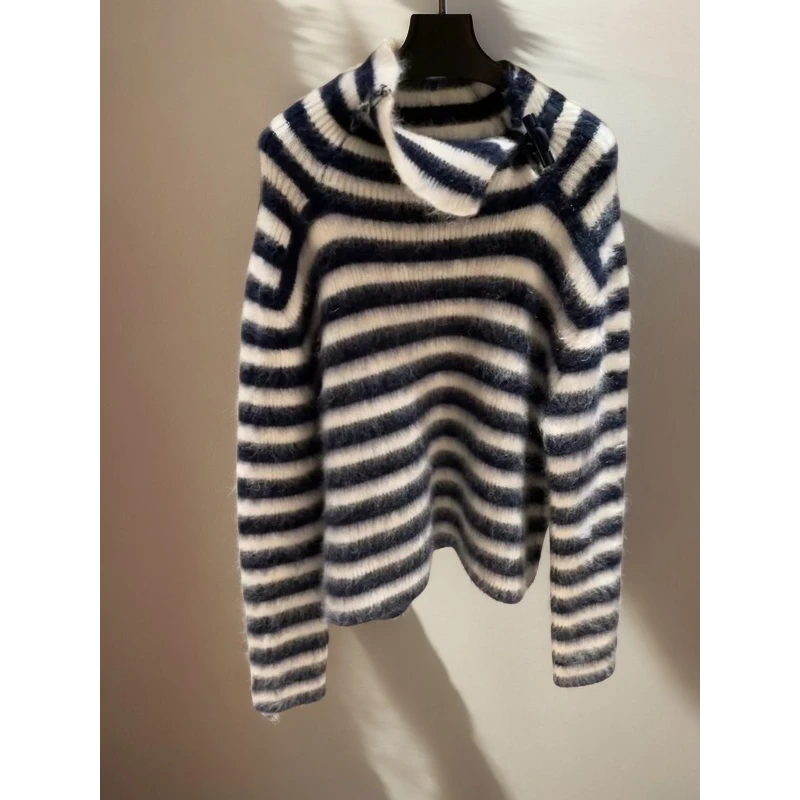 眼前一亮！！怒推款！高级感撞色条纹套头针织衫女毛衣软糯宽松上衣