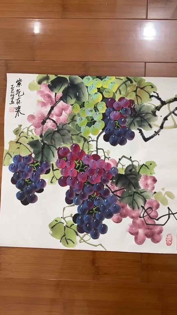 国画【福利，纯手工手绘】听昱葡萄50*50厘米