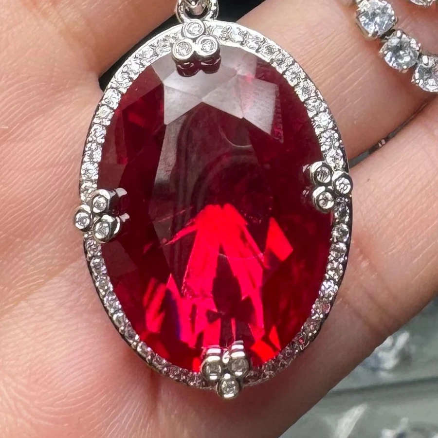 气质时尚红宝石-精工合金培育吊坠配链384