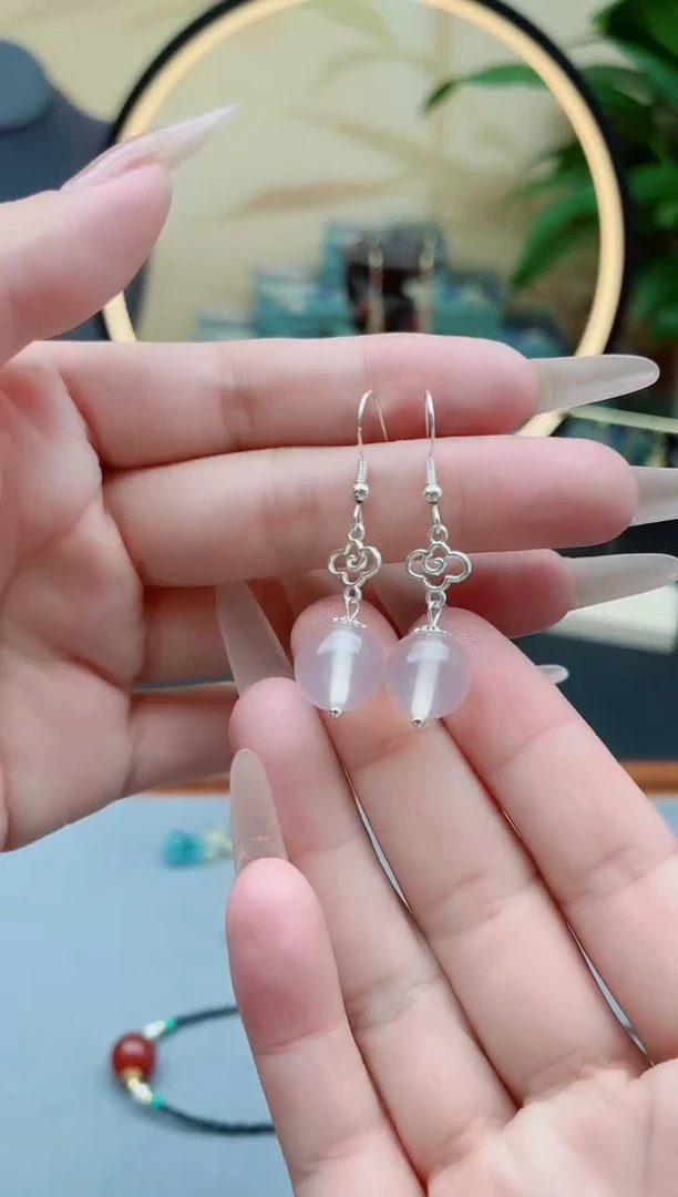 玛瑙/玉髓耳饰银S925镶嵌256