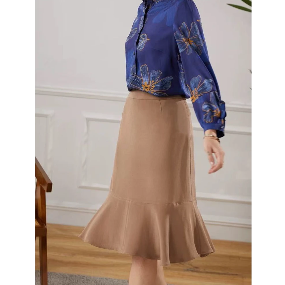 佐尔美显瘦鱼尾气质百搭时尚高腰半身裙E12QS93半裙长袖女装真丝