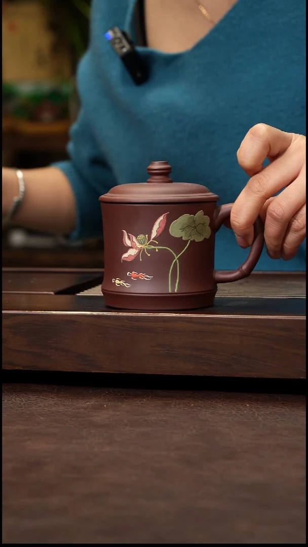 茶壶紫砂紫泥荷塘办公杯