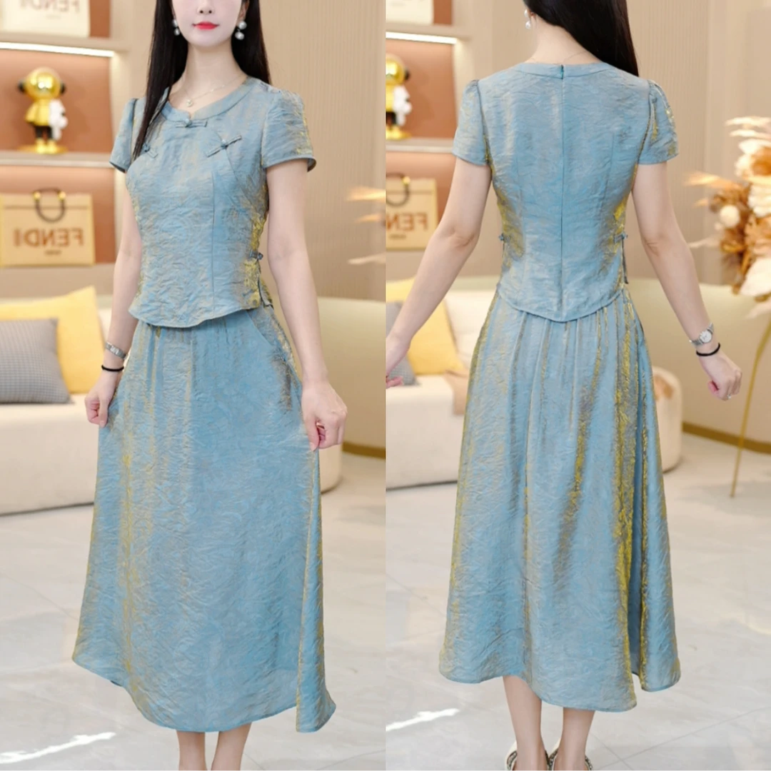 2025夏季新款套装两件套时尚优雅减龄洋气套装收腰显瘦短袖修身