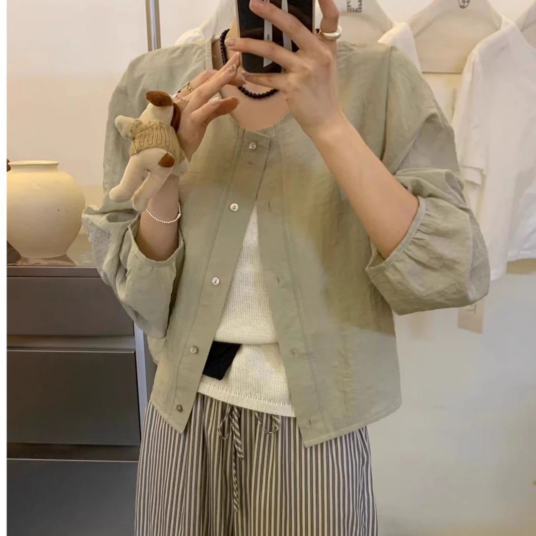 ZE770贝壳扣防晒短外套女夏季薄款多色系圆领休闲短款长袖上衣