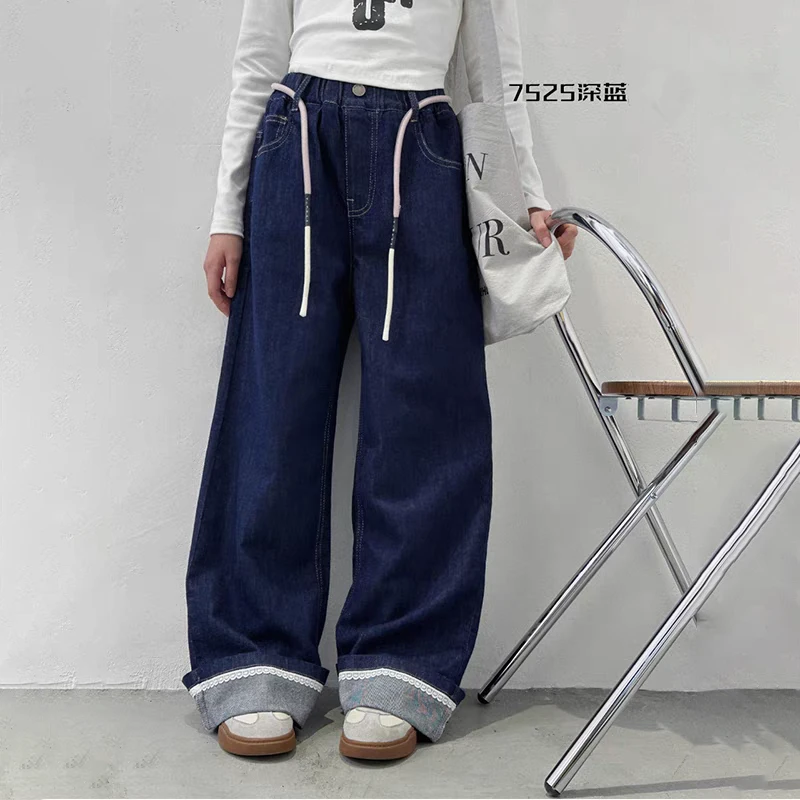【16号】女童牛仔裤儿童显瘦高腰直筒休闲宽松中大童深蓝