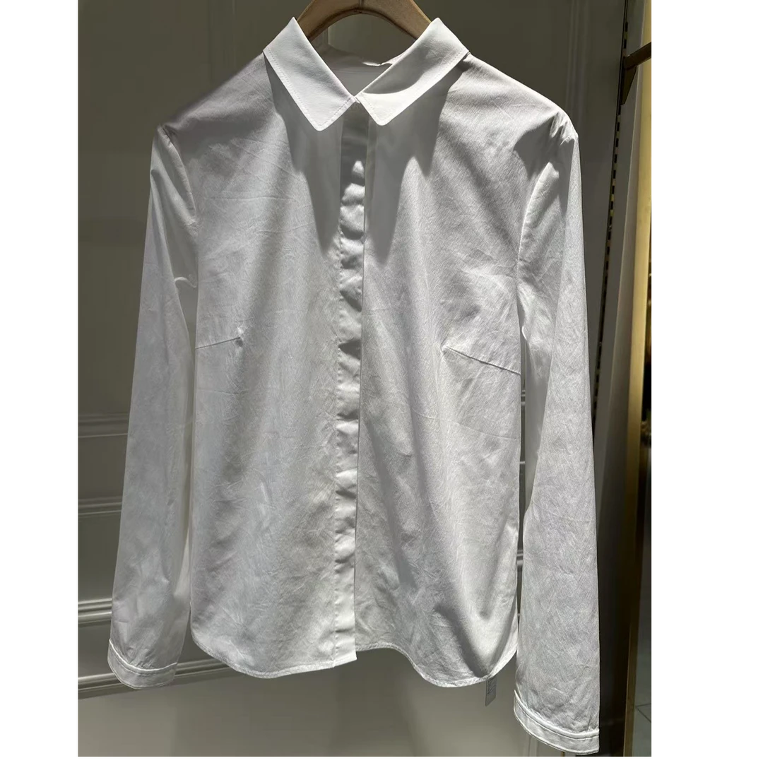 2025豆豆精选0608常规长袖做旧中式翻领衬衫简约纯色白衬衫女装