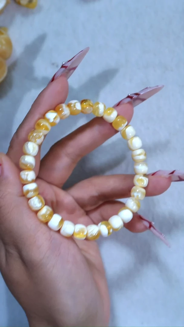 手链琥珀未镶嵌典藏级8mm金漆瓷白溶洞妖孽