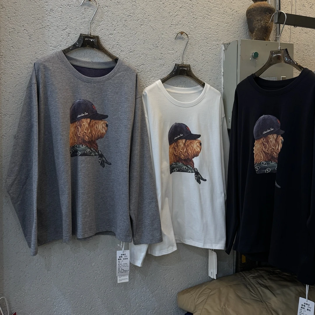 NV7ING-磨毛圆领长袖印花宽松T恤百搭t恤卡通打底衫