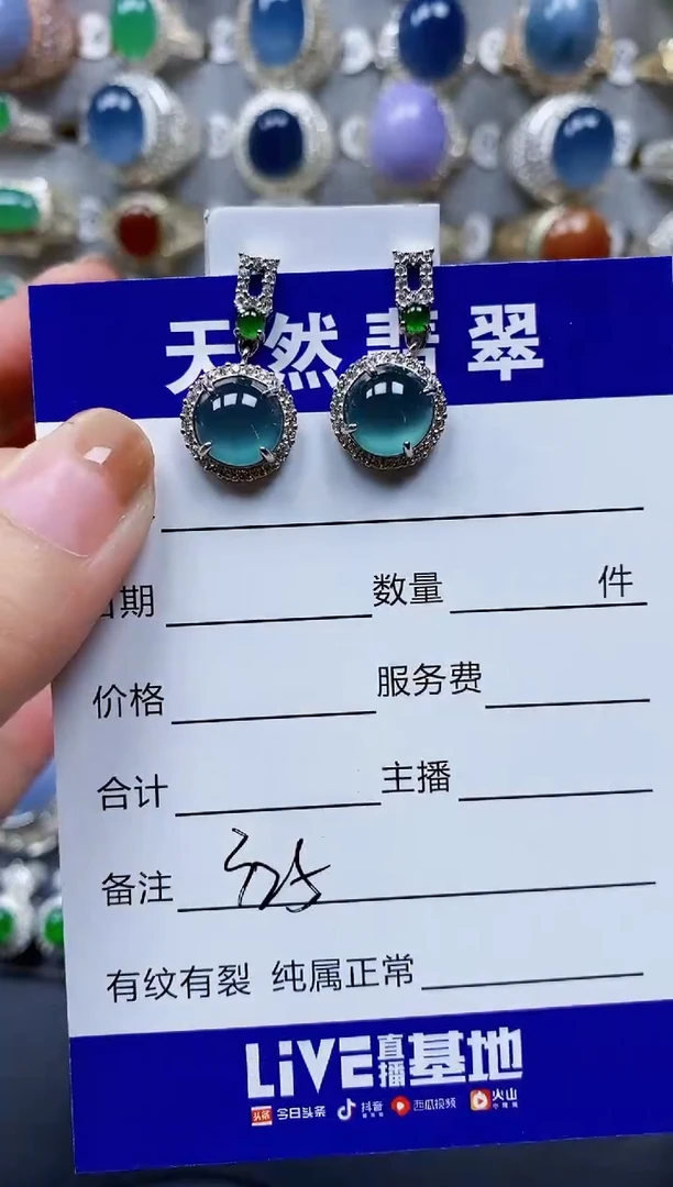 翡翠银S925镶嵌耳饰325