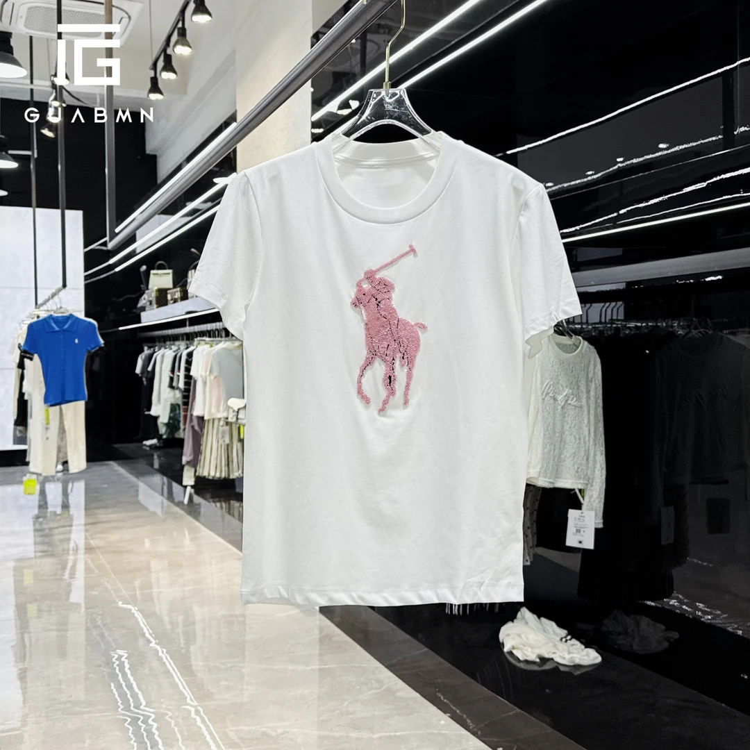 GUABMN2025年夏季新款重工钉珠时尚百搭穿搭短袖T恤夏日穿搭5215