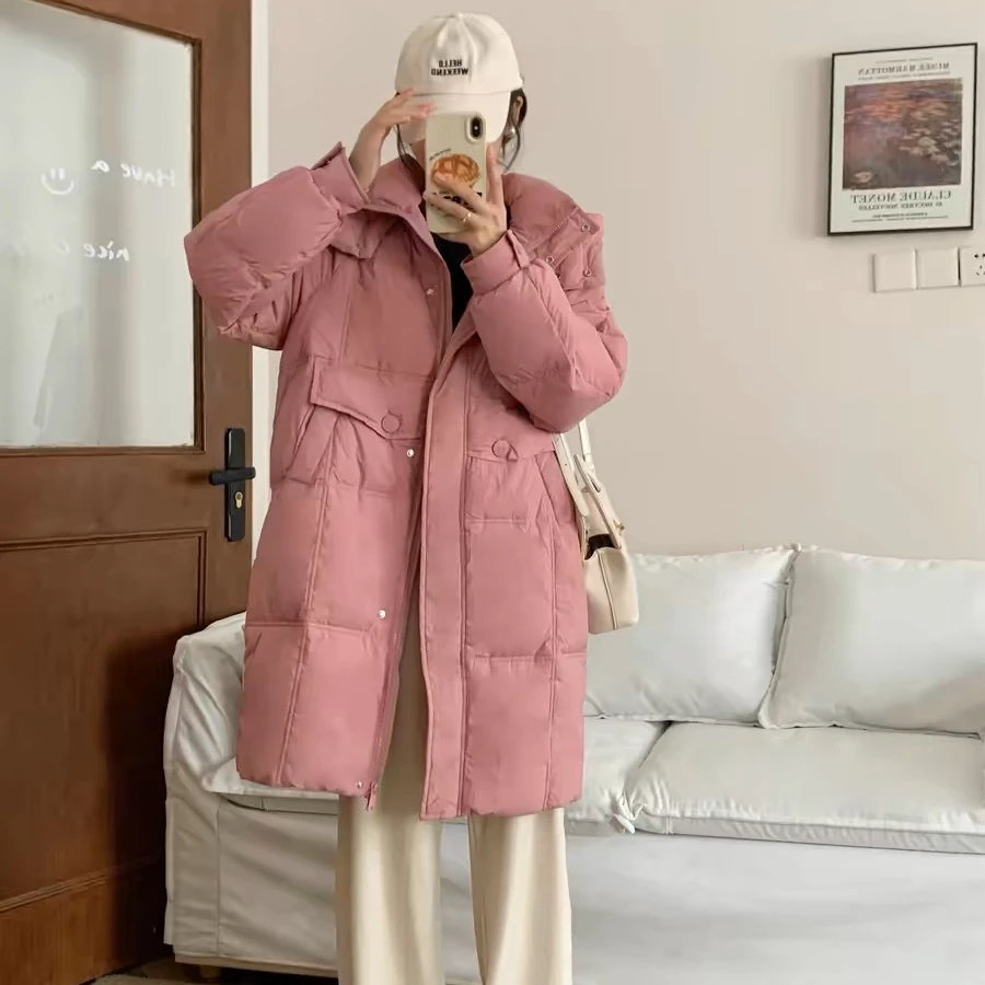 2024新款韩版宽松长款大扣子羽绒服外套4