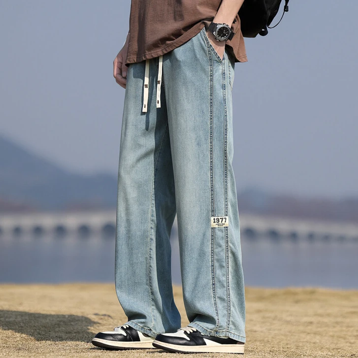 青少年夏季水洗牛仔直筒裤休闲百搭薄款宽松潮流港风复古韩版长裤