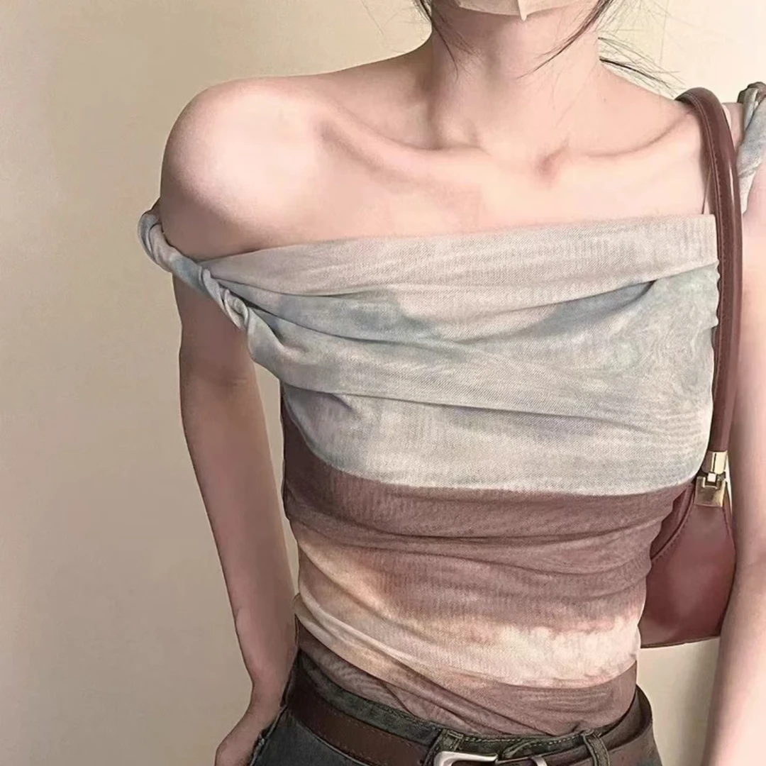 【801-900】新款春夏扎染网纱衣弹力罩衫