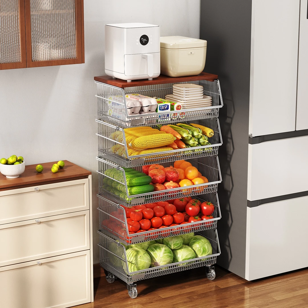 304不锈钢厨房多功能置物推车多层冰箱侧转角储物篮可移动菜篮子