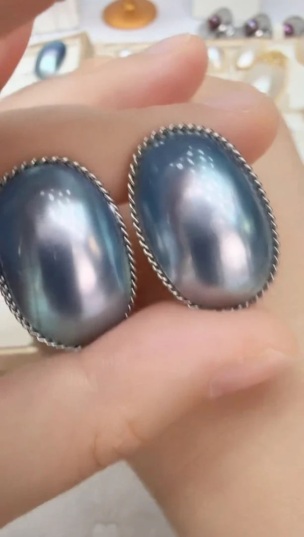 非金属925银无有边蓝色马贝